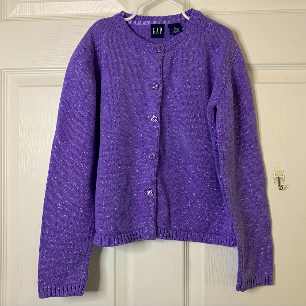 GAP- Kids/Girls Sparkle Glitter Purple Button-up Cotton Cardigan Size Large